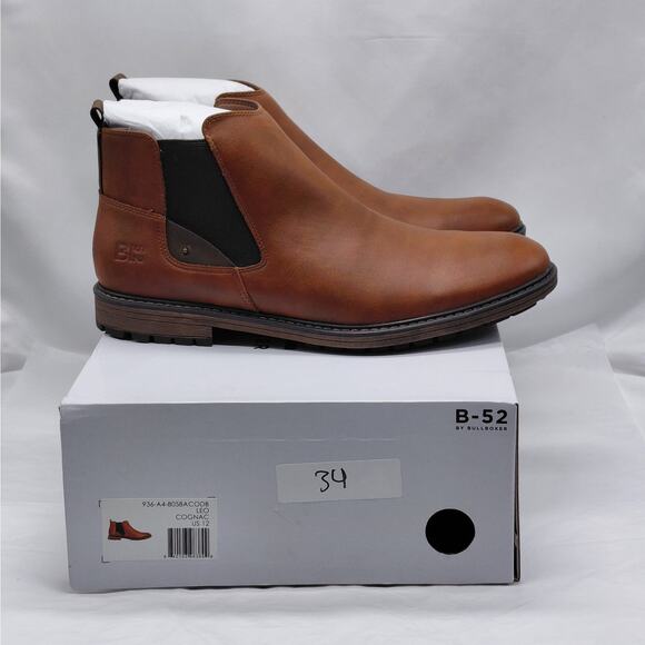 B-52 Bullboxer Leo Mens 12 Chelsea Boots Cognac Brown Slip On Casual Dress Shoes - Picture 1 of 13